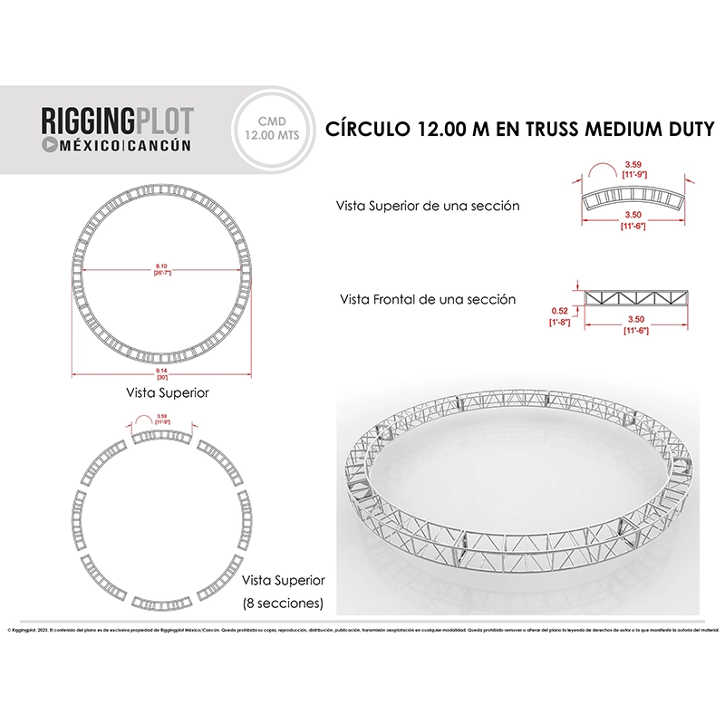 círculo en truss de aluminio medium duty 12.00mts