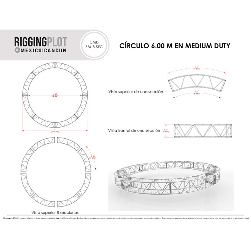 círculo en truss de aluminio medium duty 6.00mts de 8 secciones