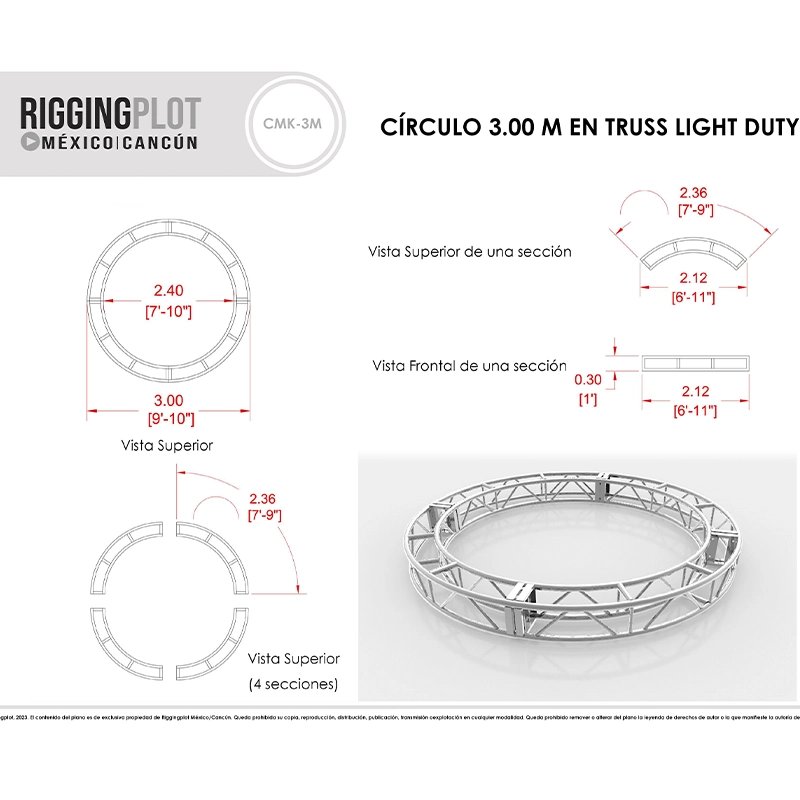círculo en truss de aluminio mk 3.00mts
