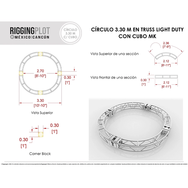 círculo en truss y cubo de aluminio mk 3.30mts