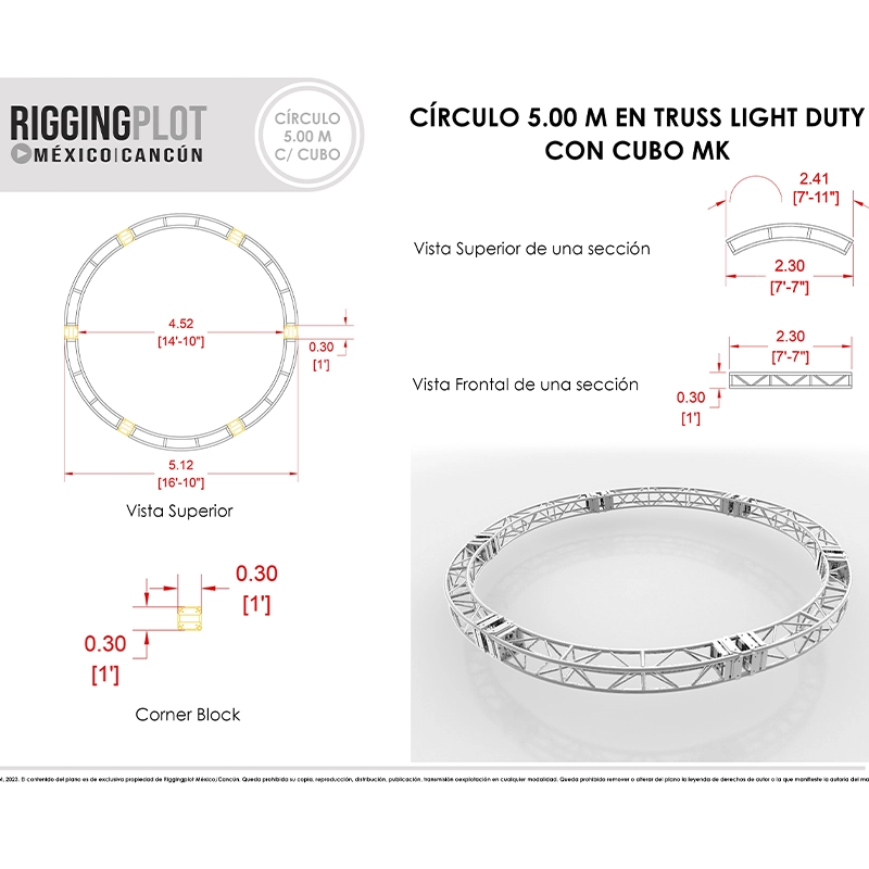 círculo en truss y cubo de aluminio mk 5.00mts