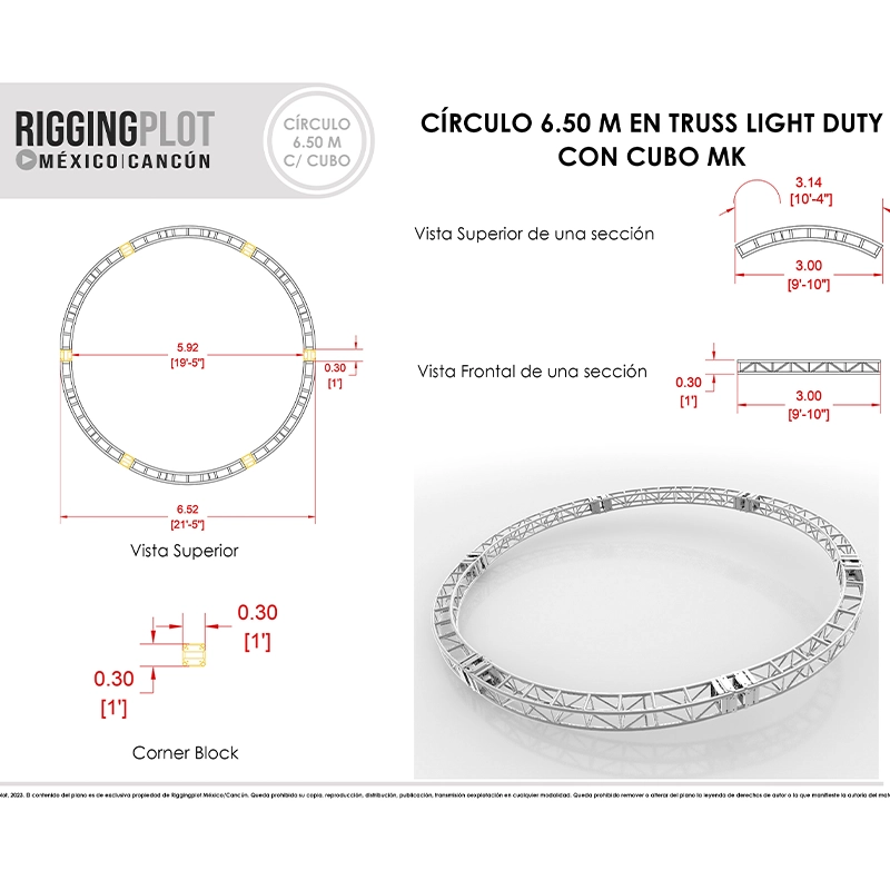 círculo en truss y cubo de aluminio mk 6.50mts