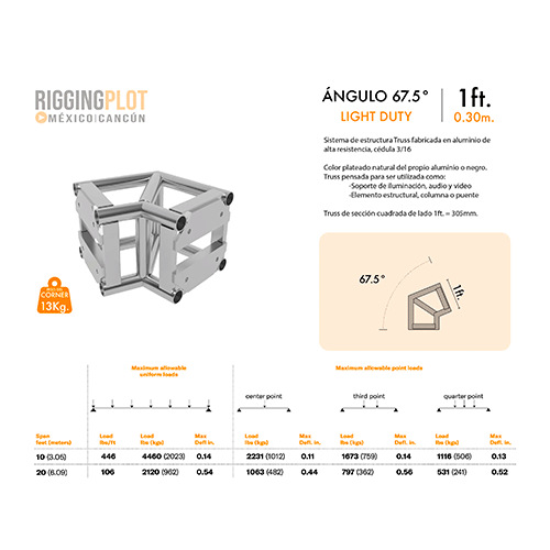 ficha tecnica truss ld angulo 67.5 grados light duty riggingplot mexico