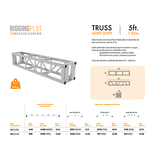 ficha tecnica truss ld light duty 5ft riggingplot mexico