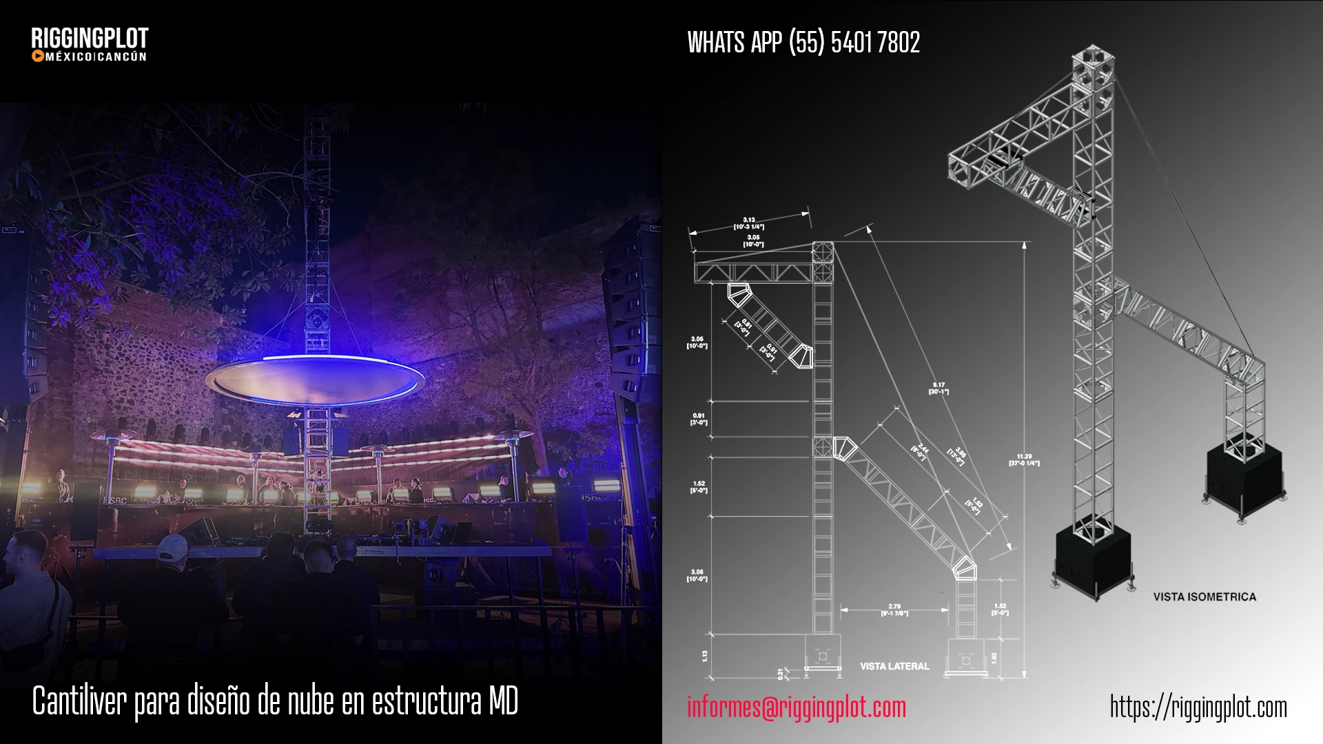 FICHA TÉCNICA INGENIERÍA DE CANTILIVER EN TRUSSES MD PARA DISEÑO DE NUBE, CON CONTRAPESO BIG BLOCK MÉXICO