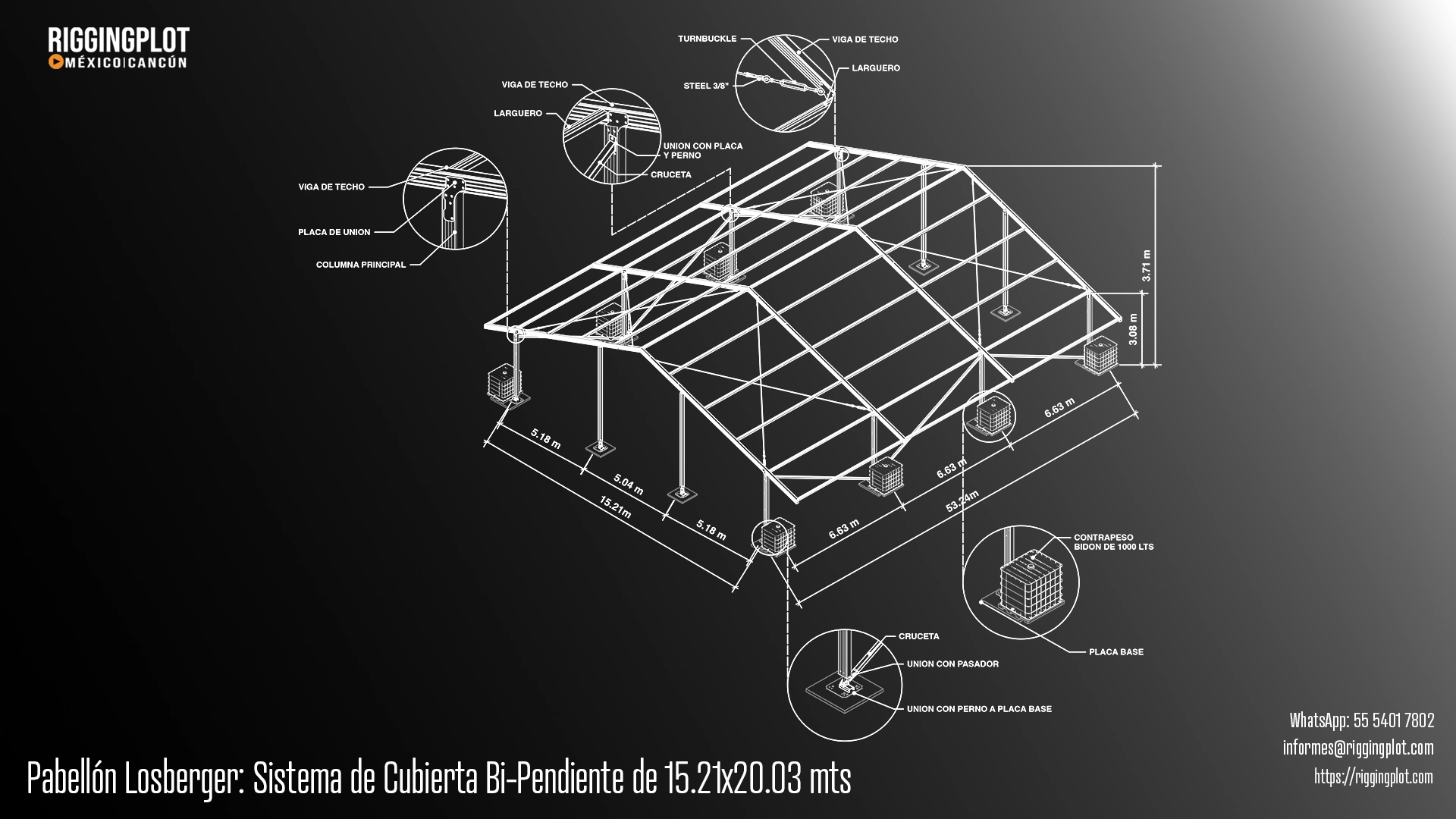 ficha tecnica carpa losberger 15.21*20.03mts isometrico mexico