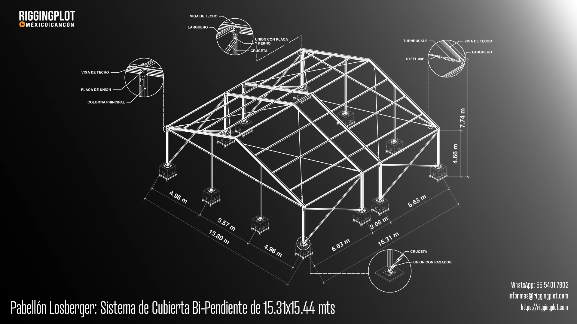 ficha tecnica carpa losberger 15.31x15.44mts isometrico mexico