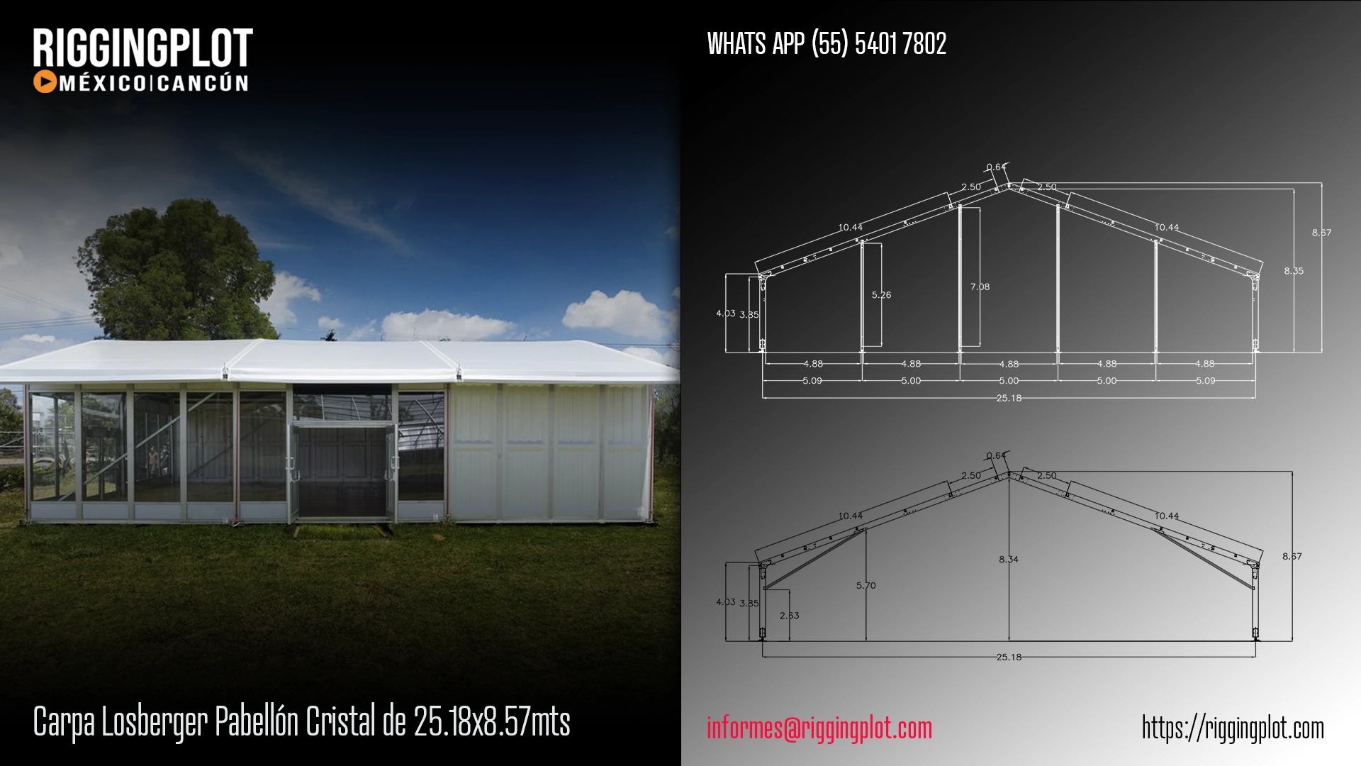 ficha técnica losberger pabellon cristal de 25.18x8.57mts méxico