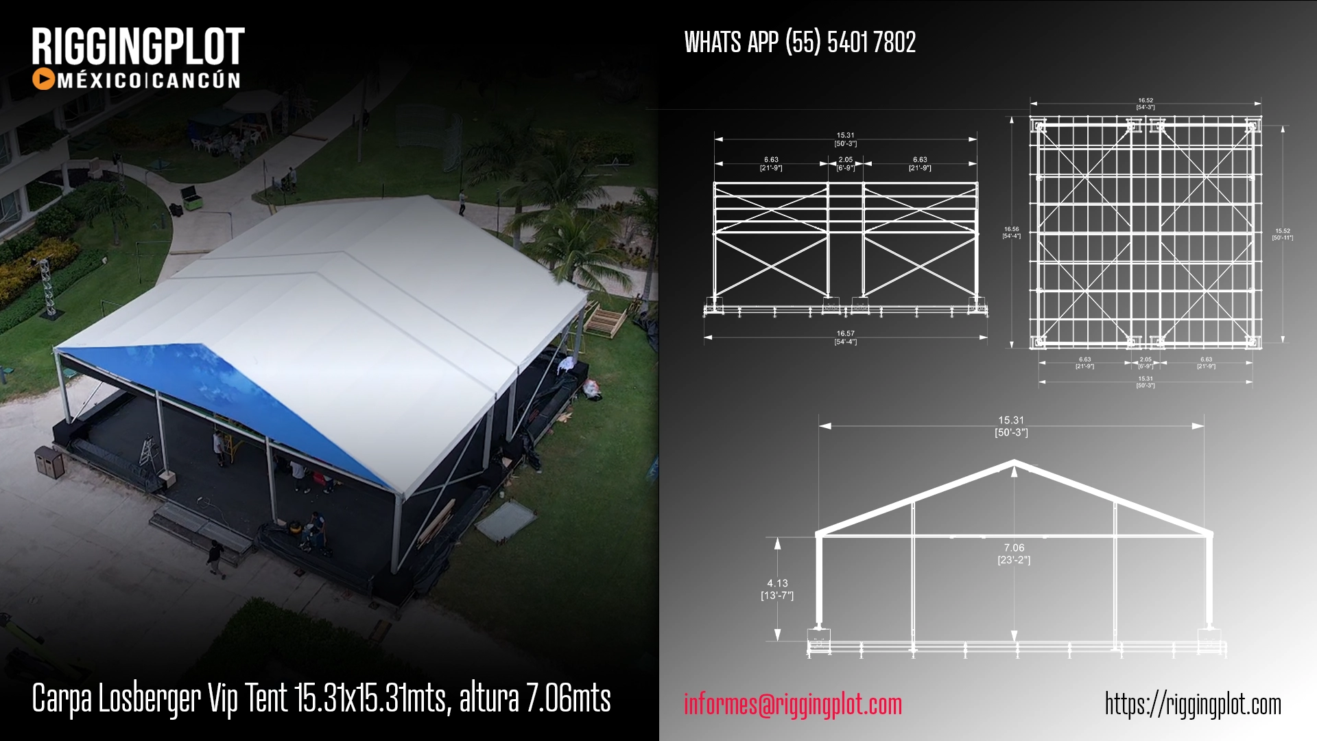 ficha tecnica carpa losberger vip tent 15.31x15.31mts mexico