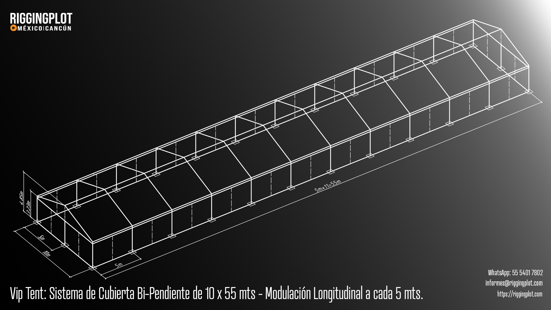 ficha tecnica carpa losberger 15.21 X 6.76mts isometrico mexico