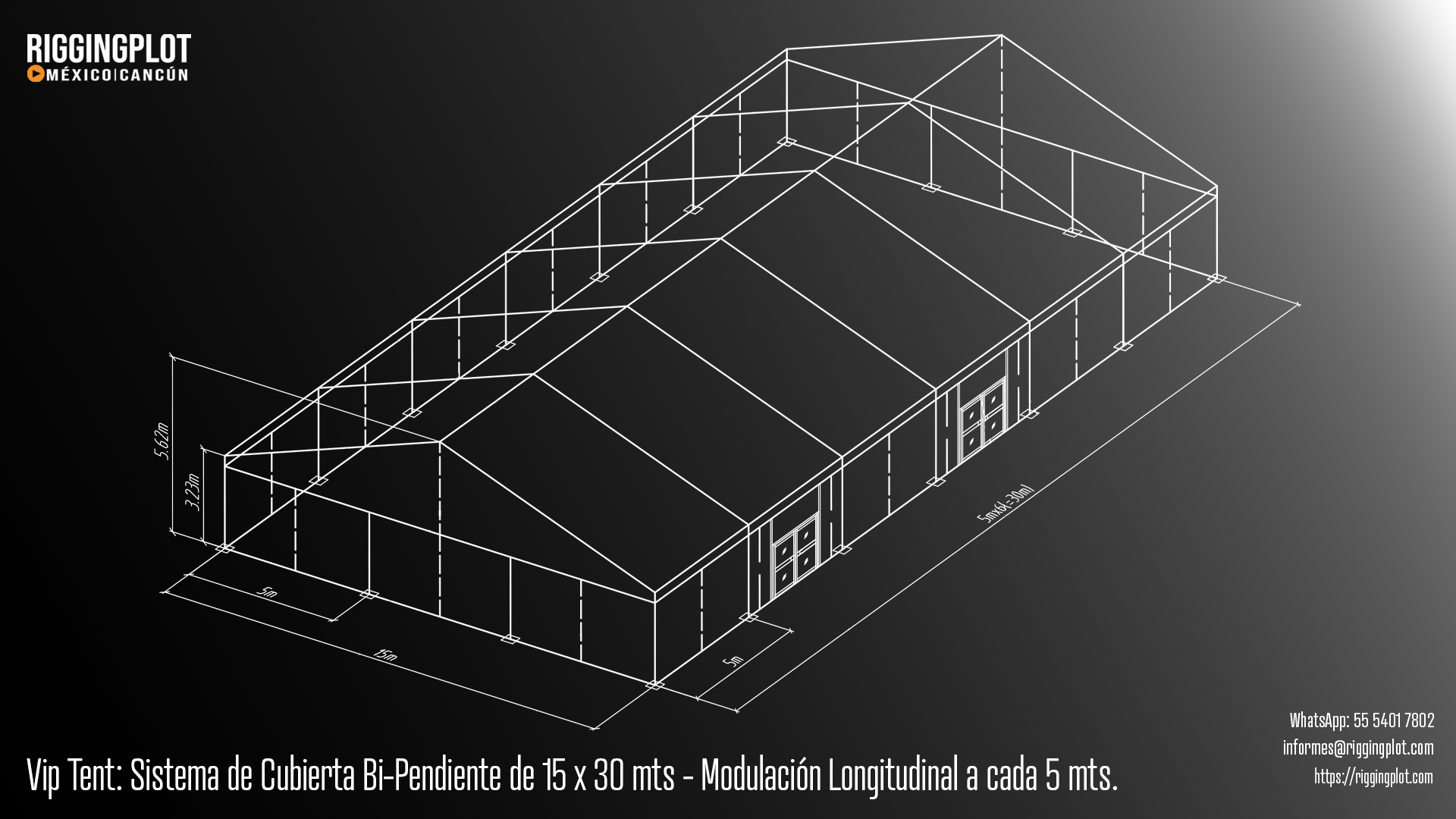 ficha tecnica carpa losberger 15.21 X 6.76mts isometrico mexico