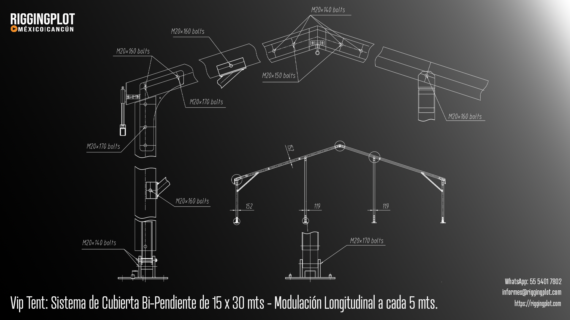 ficha tecnica carpa losberger 15.21 X 6.76mts planta mexico