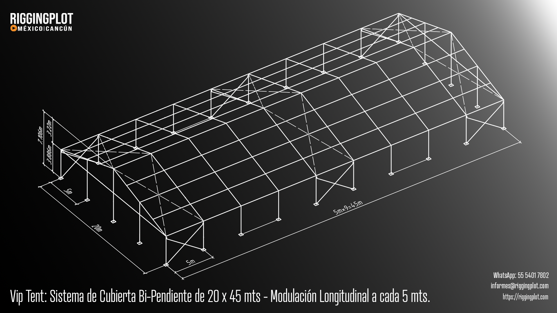 ficha tecnica carpa losberger 30.00x50.00mts isometrico mexico