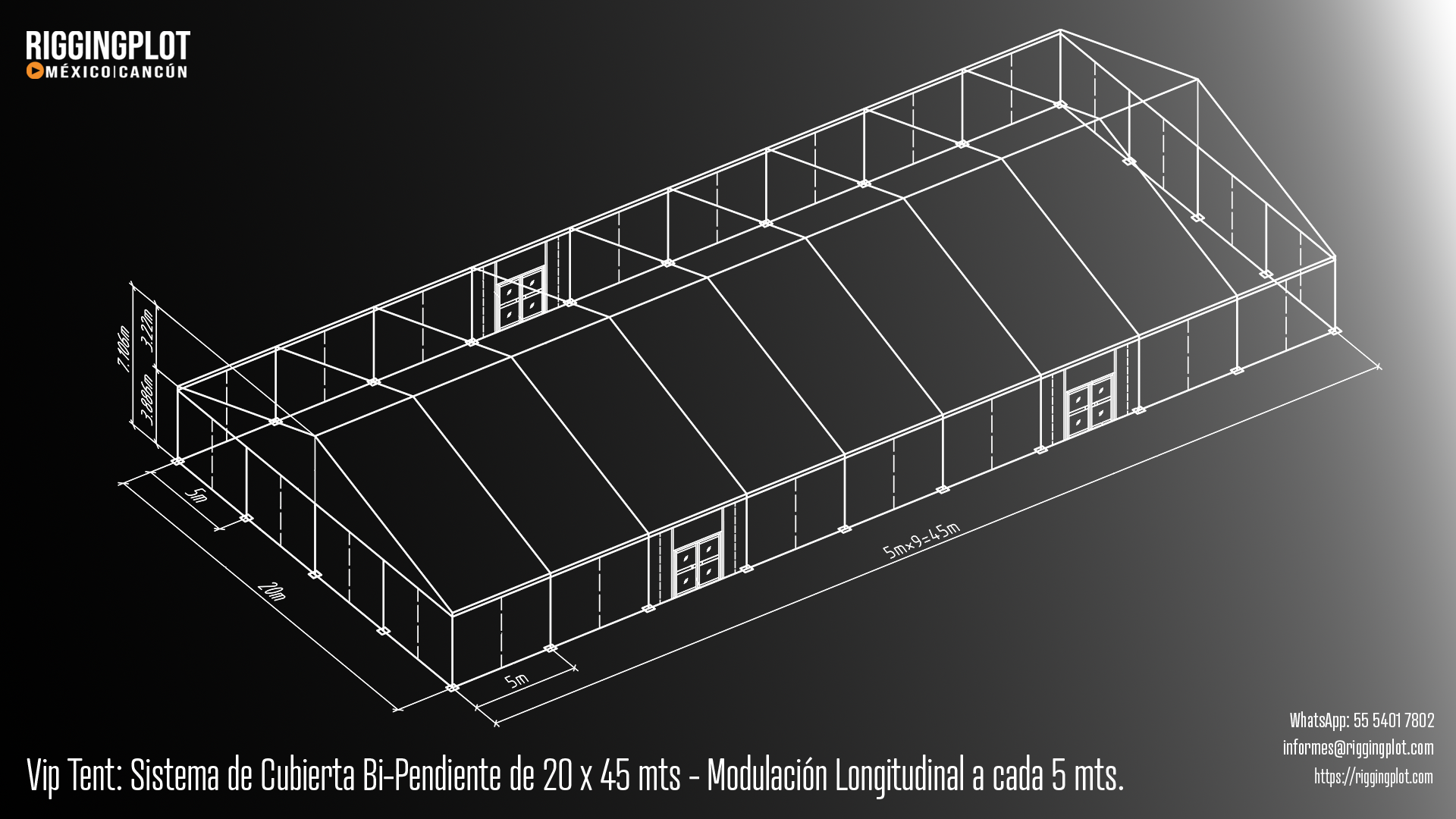 ficha tecnica carpa losberger 30.00x50.00mts planta mexico