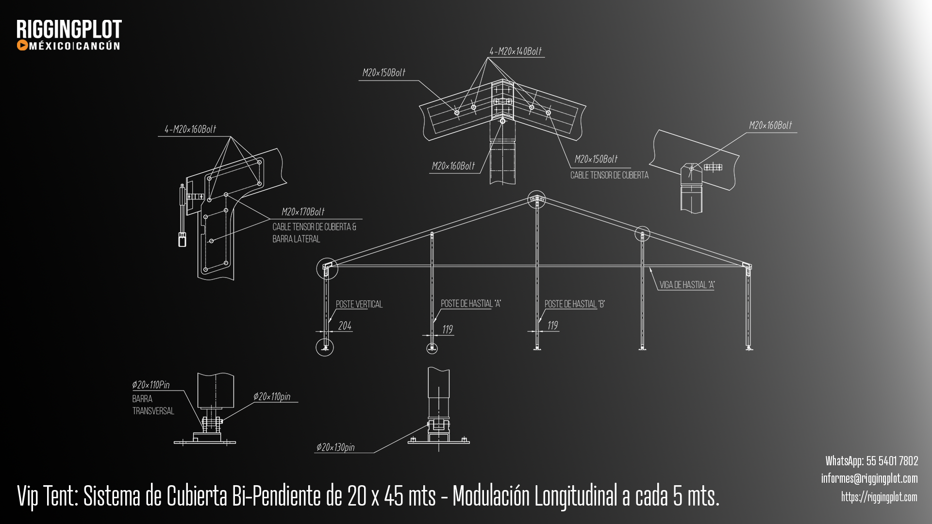 ficha tecnica carpa losberger 30.00x50.00mts alzado mexico
