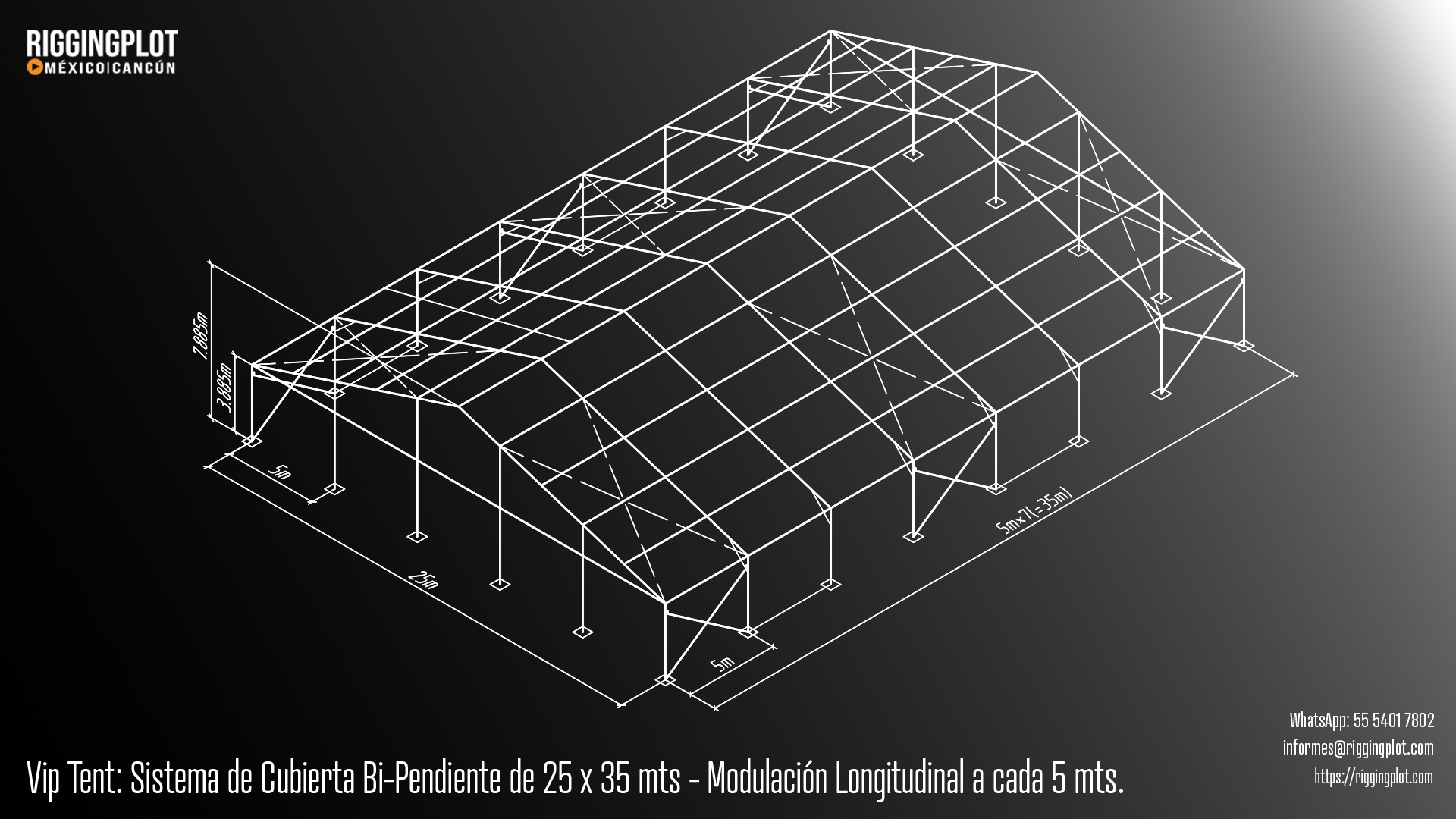 ficha tecnica carpa losberger 25.00x50.00mts planta mexico