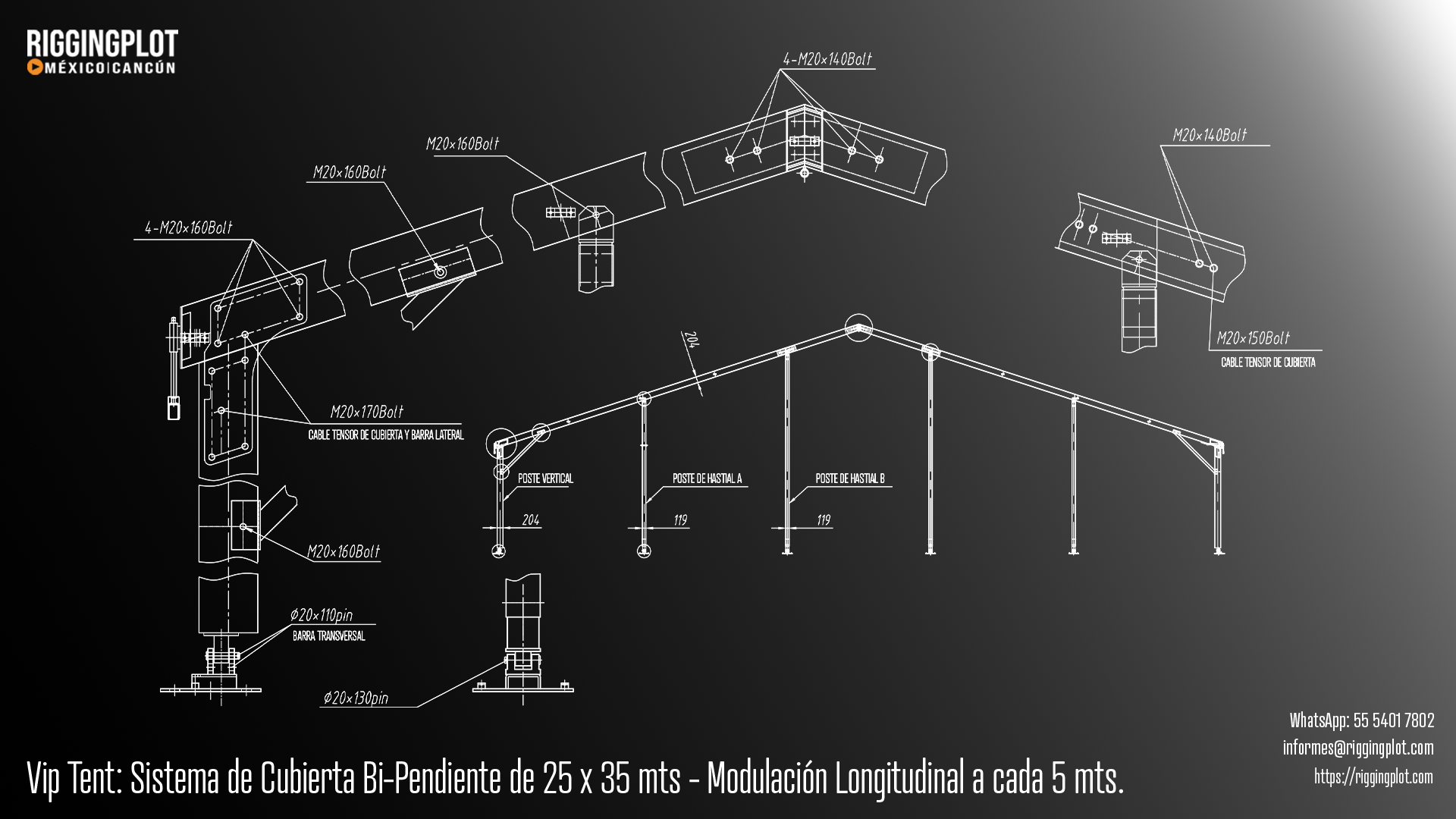 ficha tecnica carpa losberger 25.00x50.00mts alzado mexico