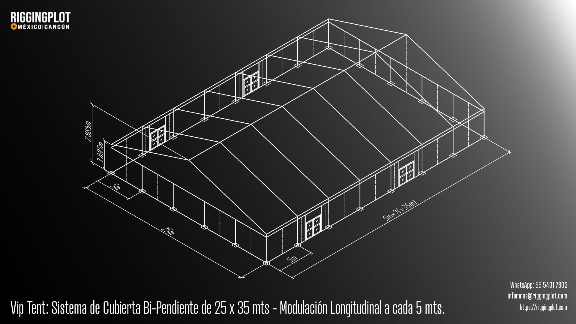 ficha tecnica carpa losberger 25.00x50.00mts isometrico mexico
