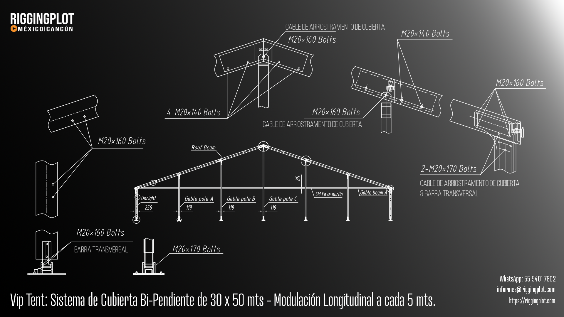 ficha tecnica carpa losberger 30.00x50.00mts alzado mexico