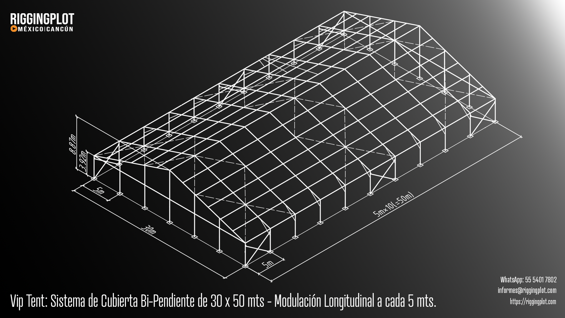 ficha tecnica carpa losberger 30.00x50.00mts isometrico mexico