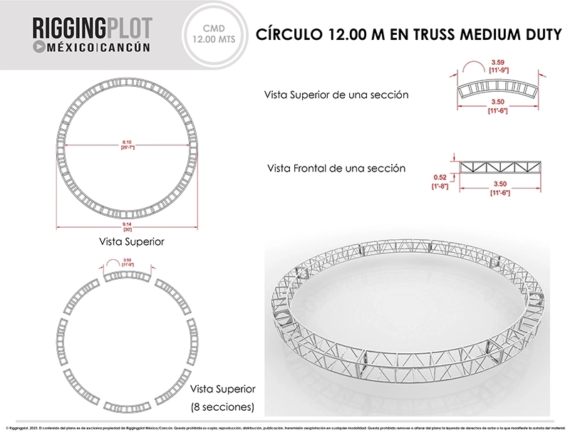 CÍRCULO EN TRUSS DE ALUMINIO MEDIUM DUTY DE 12.00MTS DE DIÁMETRO EN 4 SECCIONES