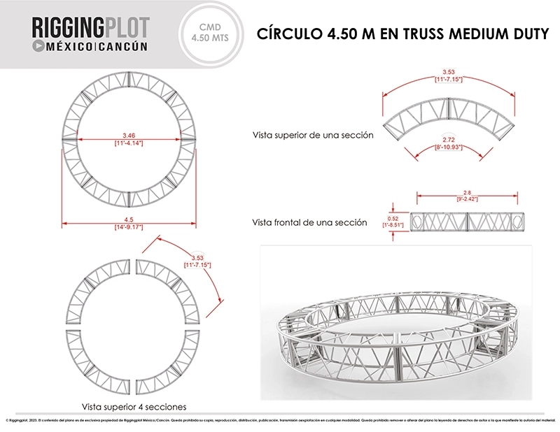 CÍRCULO EN TRUSS DE ALUMINIO MEDIUM DUTY DE 4.50MTS DE DIÁMETRO EN 4 SECCIONES