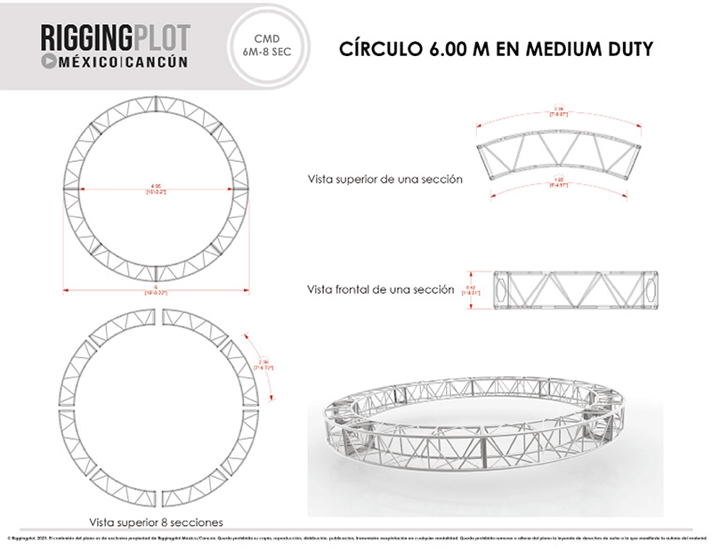 CÍRCULO EN TRUSS DE ALUMINIO MEDIUM DUTY DE 6.00MTS DE DIÁMETRO EN 8 SECCIONES