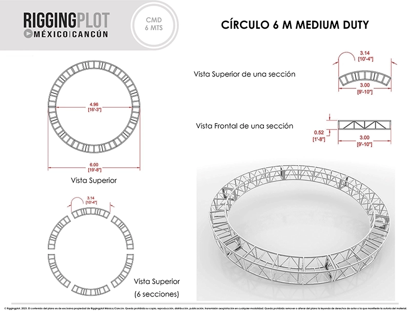 CÍRCULO EN TRUSS DE ALUMINIO MEDIUM DUTY DE 6.00MTS DE DIÁMETRO EN 6 SECCIONES