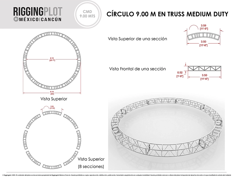 CÍRCULO EN TRUSS DE ALUMINIO MEDIUM DUTY DE 9.00MTS DE DIÁMETRO EN 8 SECCIONES