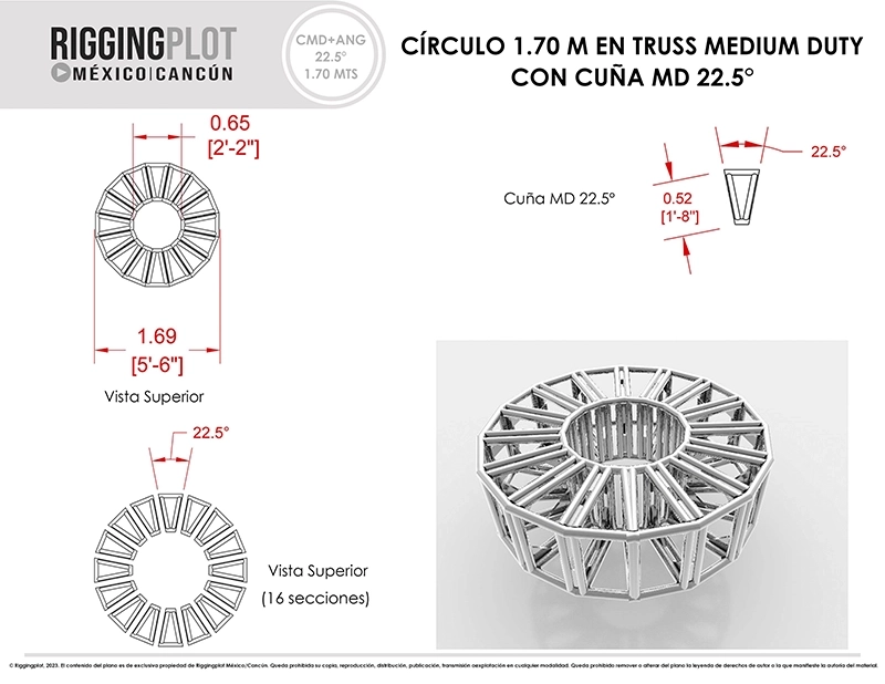 HEXADECÁGONO CON CUÑAS MD DE 22.5°
