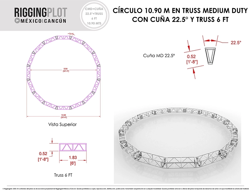 HEXADECÁGONO CON CUÑAS MD DE 22.5°