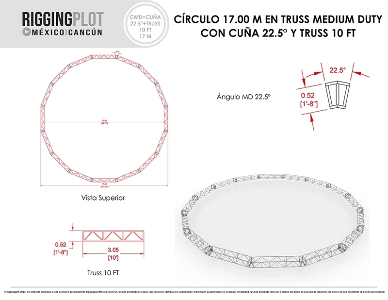 HEXADECÁGONO CON CUÑAS MD DE 22.5°