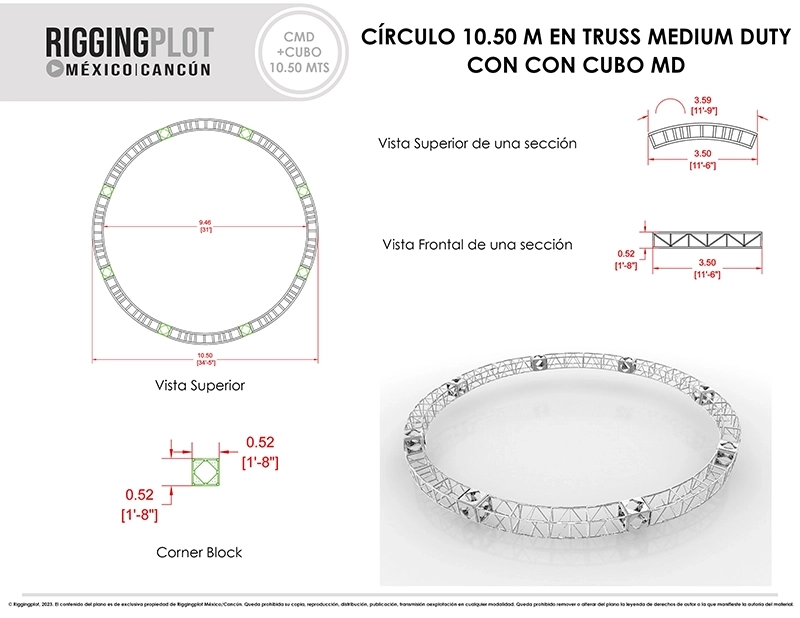CÍRCULO EN TRUSS DE ALUMINIO MEDIUM DUTY DE 10.50MTS DE DIÁMETRO EN 8 SECCIONES