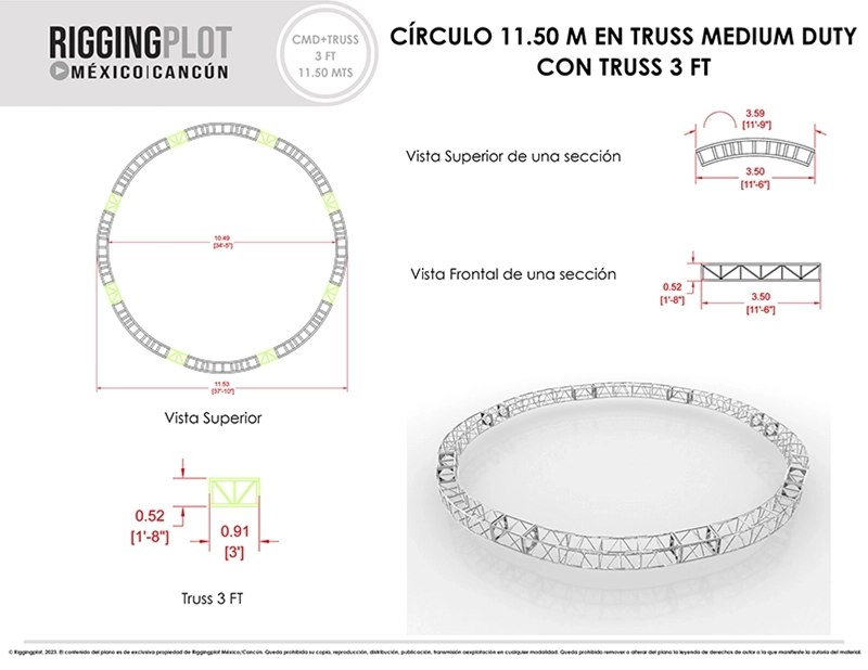 CÍRCULO EN TRUSS DE ALUMINIO MEDIUM DUTY DE 11.50MTS DE DIÁMETRO EN 8 SECCIONES