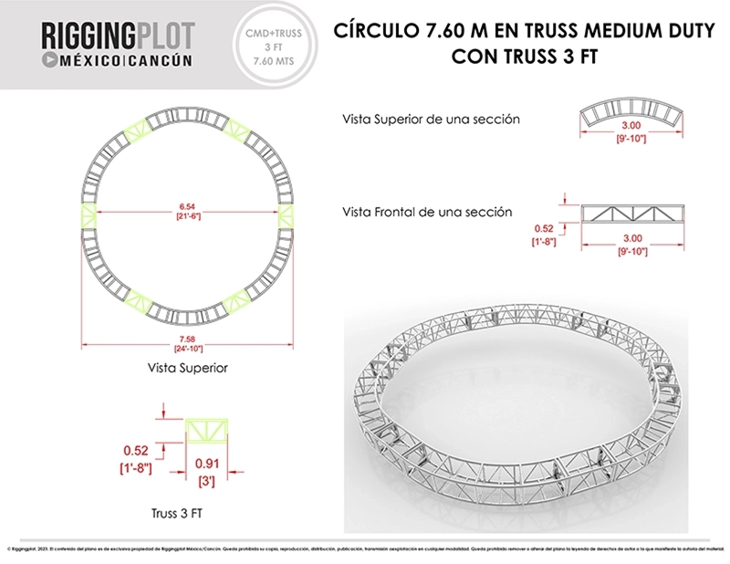 CÍRCULO EN TRUSS DE ALUMINIO MEDIUM DUTY DE 7.60MTS DE DIÁMETRO EN 6 SECCIONES