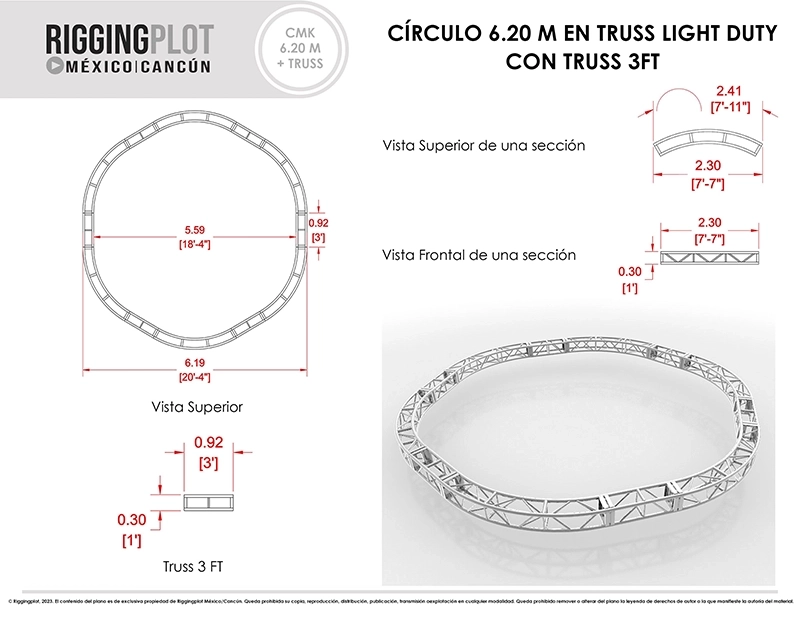 CÍRCULO EN TRUSS DE ALUMINIO MK DE 6.20MTS DE DIÁMETRO EN 6 SECCIONES MÁS 6 TRUSSES