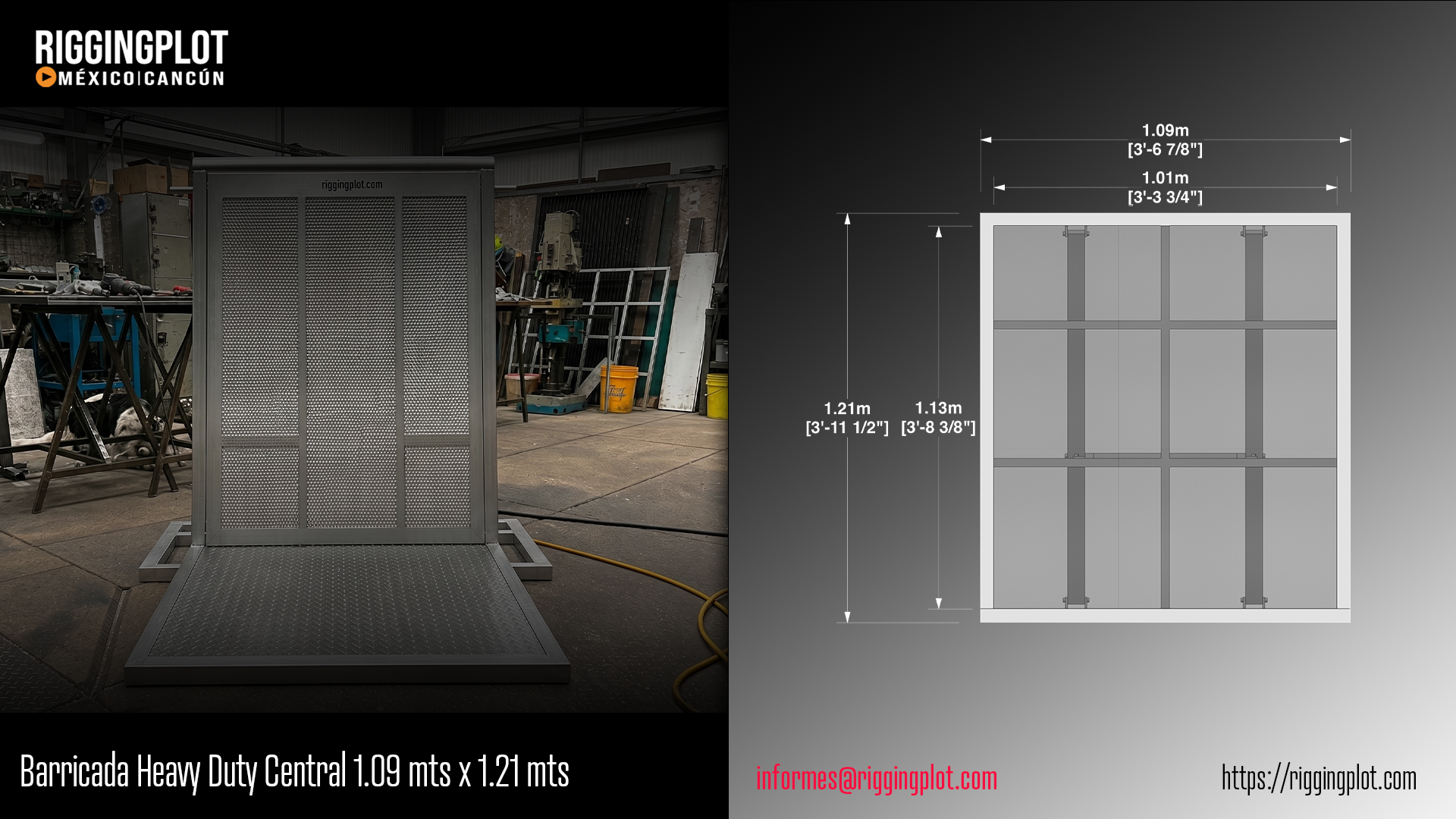 BARRICADA DE ACCESO PARA EVENTOS FABRICADA EN ALUMINIO, RESISTENTE Y SEGURA, CON PLATAFORMA ANTIDERRAPANTE Y DISEÑO MODULAR PARA CONTROL DE PÚBLICO.