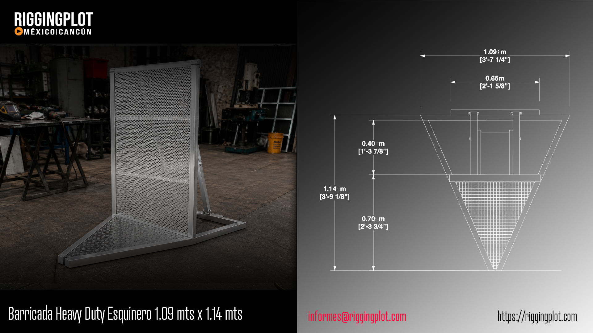 BARRICADA DE ACCESO PARA EVENTOS FABRICADA EN ALUMINIO, RESISTENTE Y SEGURA, CON PLATAFORMA ANTIDERRAPANTE Y DISEÑO MODULAR PARA CONTROL DE PÚBLICO.