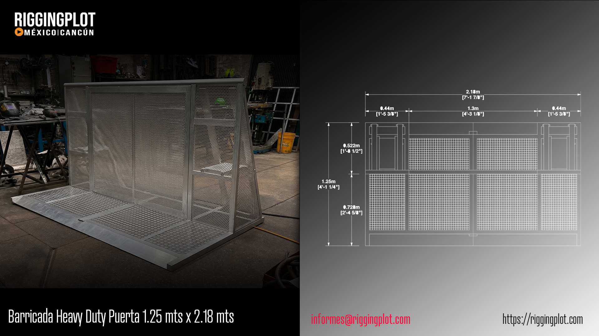 BARRICADA DE ACCESO PARA EVENTOS FABRICADA EN ALUMINIO, RESISTENTE Y SEGURA, CON PLATAFORMA ANTIDERRAPANTE Y DISEÑO MODULAR PARA CONTROL DE PÚBLICO.