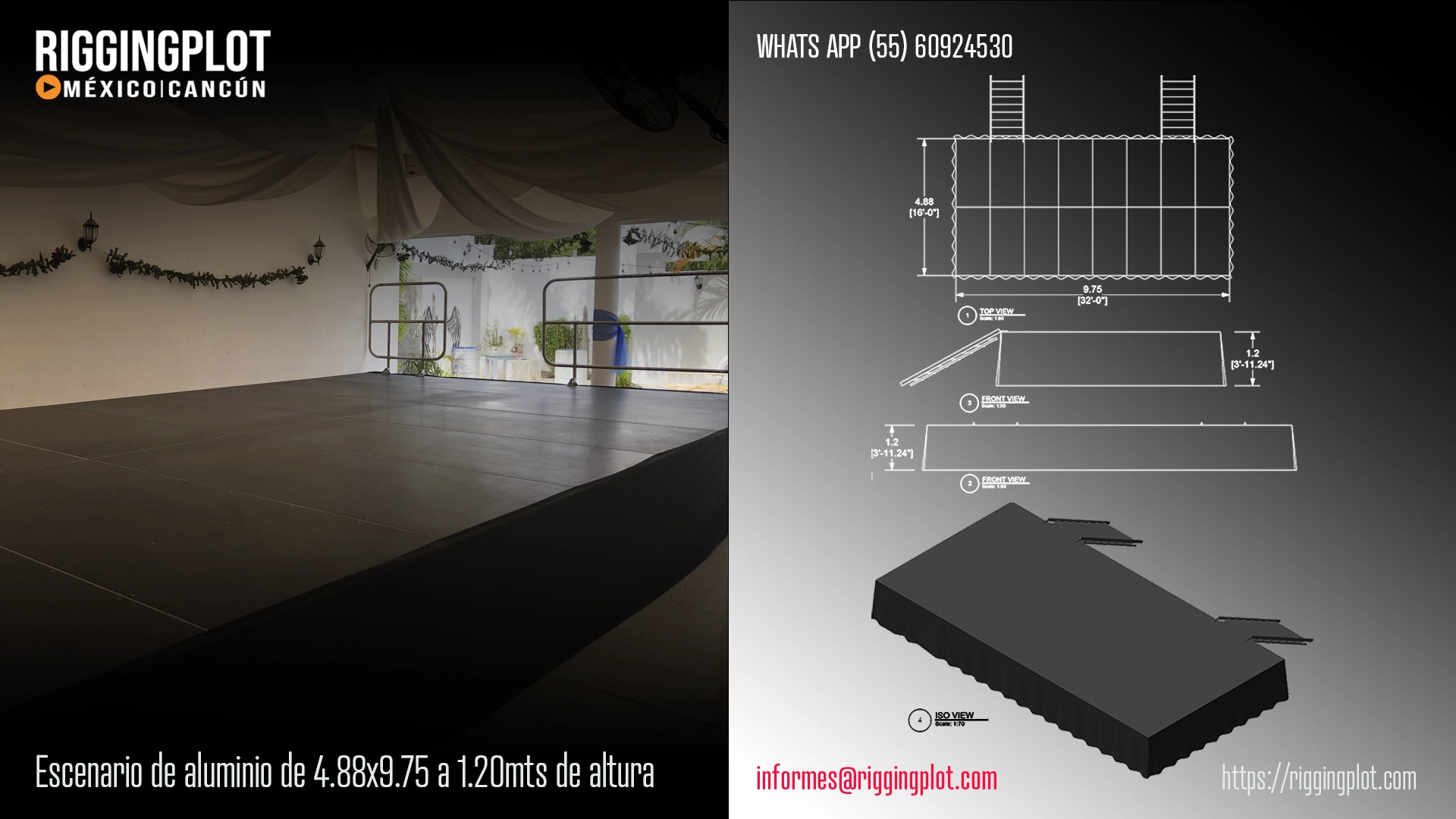 FICHA TÉCNICA ESCENARIO DE ALUMINIO 4.88X9.75X1.20MTS MÉXICO