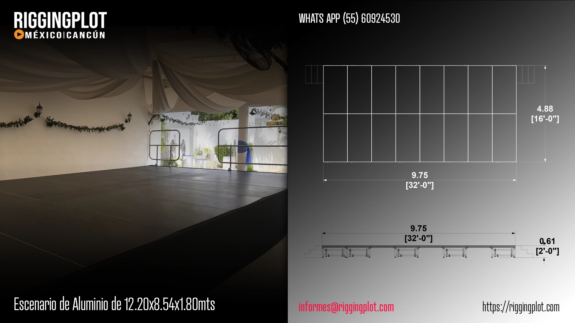 FICHA TÉCNICA ESCENARIO DE ALUMINIO 9.75X4.88X0.61MTS MÉXICO