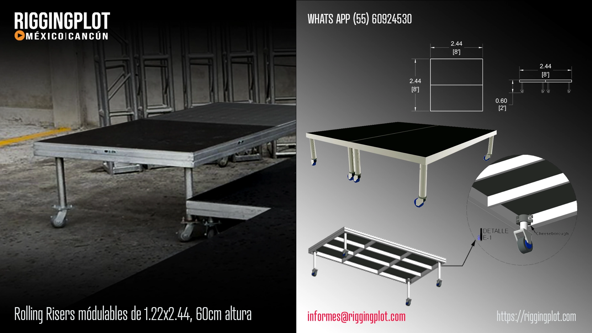 ficha técnica Decks de aluminio con llantas en las bases