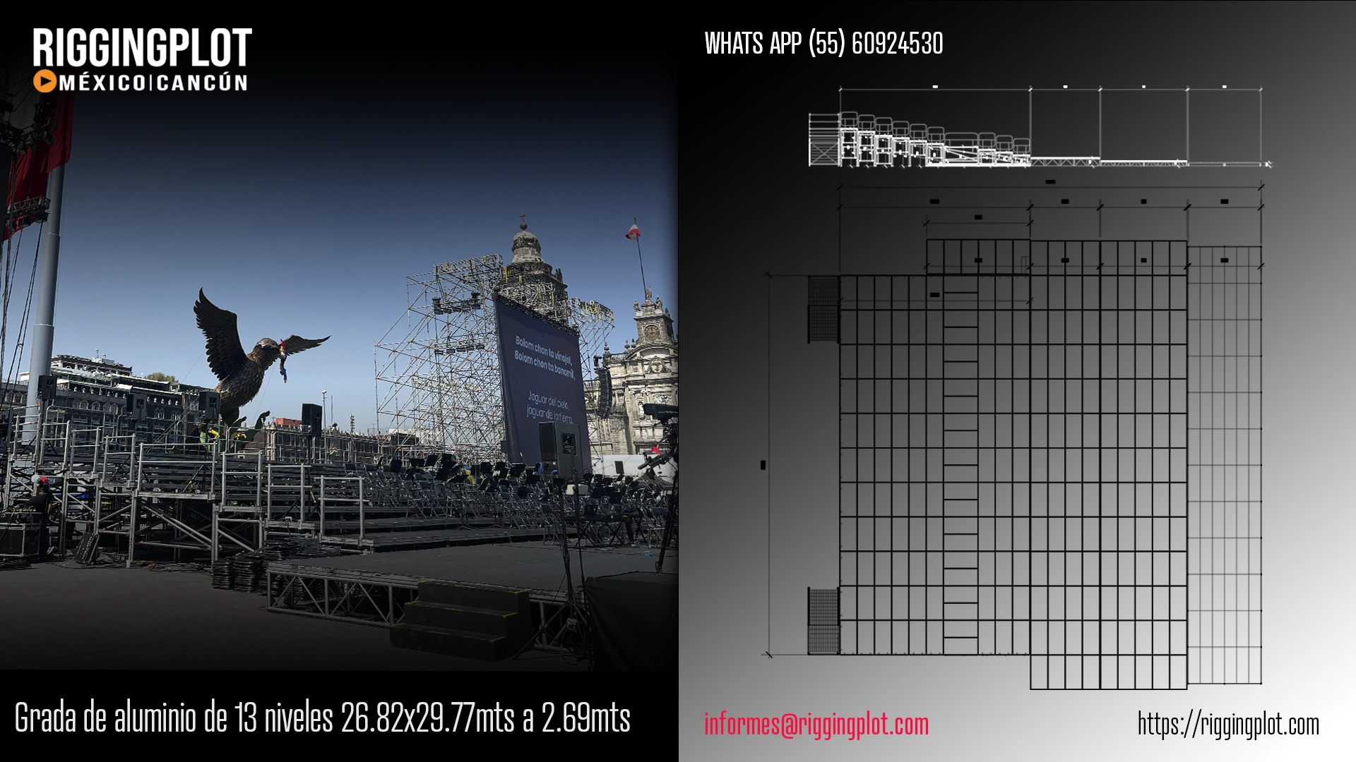 ficha técnica grada de 13 niveles de 26.82 metros de frente x 29.77 metros de profundidad x 2.69 metros de altura