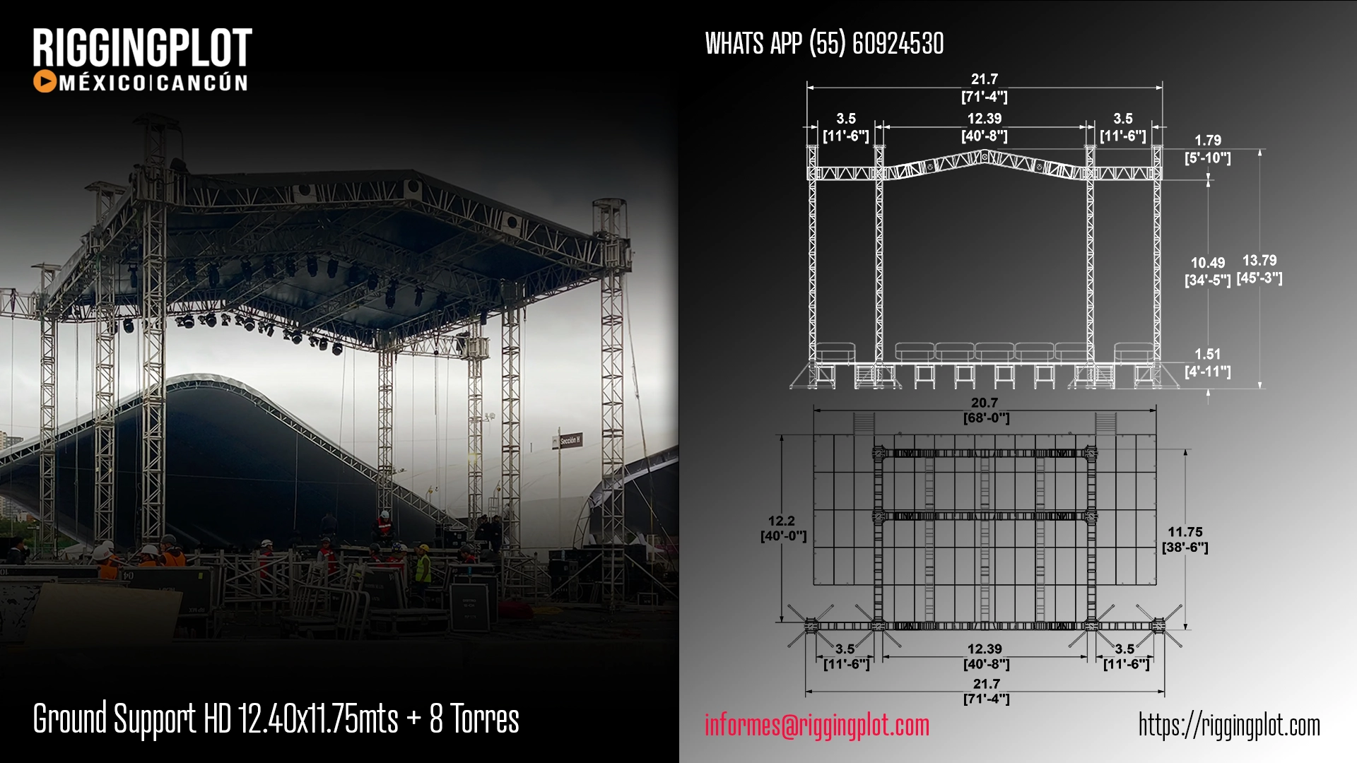ficha tecnica ground support hd de 12.40x11.75mts con 8 torres mexico