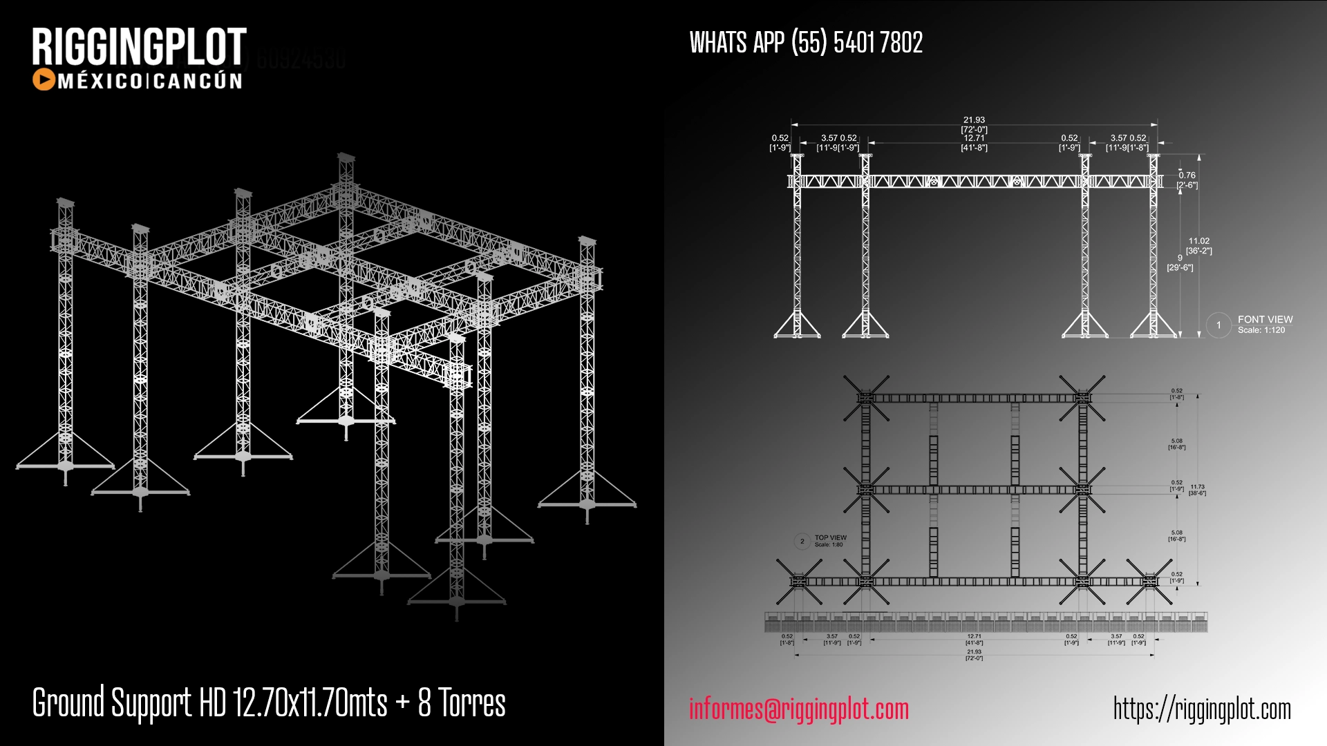 ficha técnica ground support hd 12.70x11.70mts flats riggingplot méxico