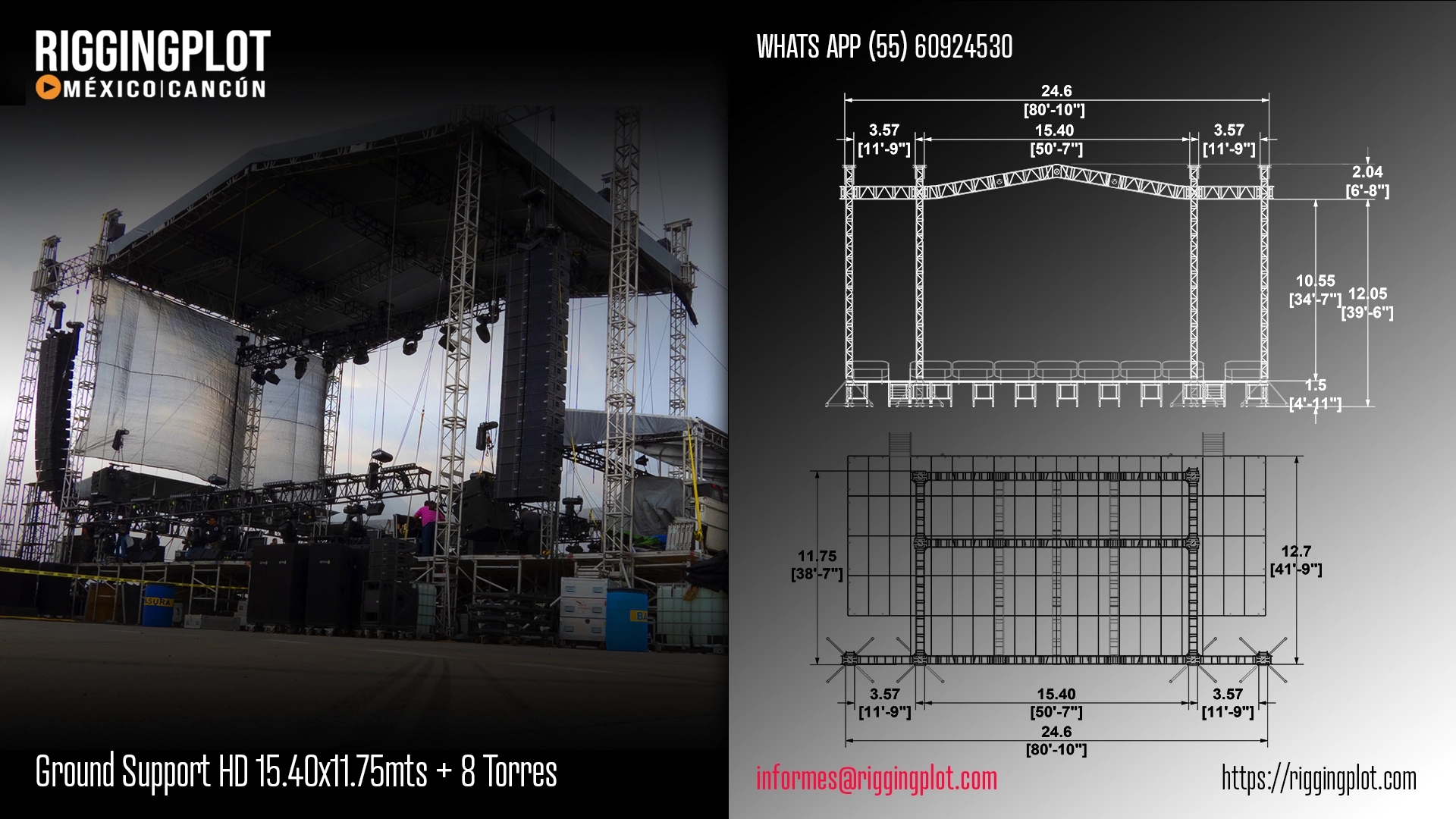 ficha tecnica ground support heavy duty de 15.40x11.75mts de 8 torres riggingplot méxico