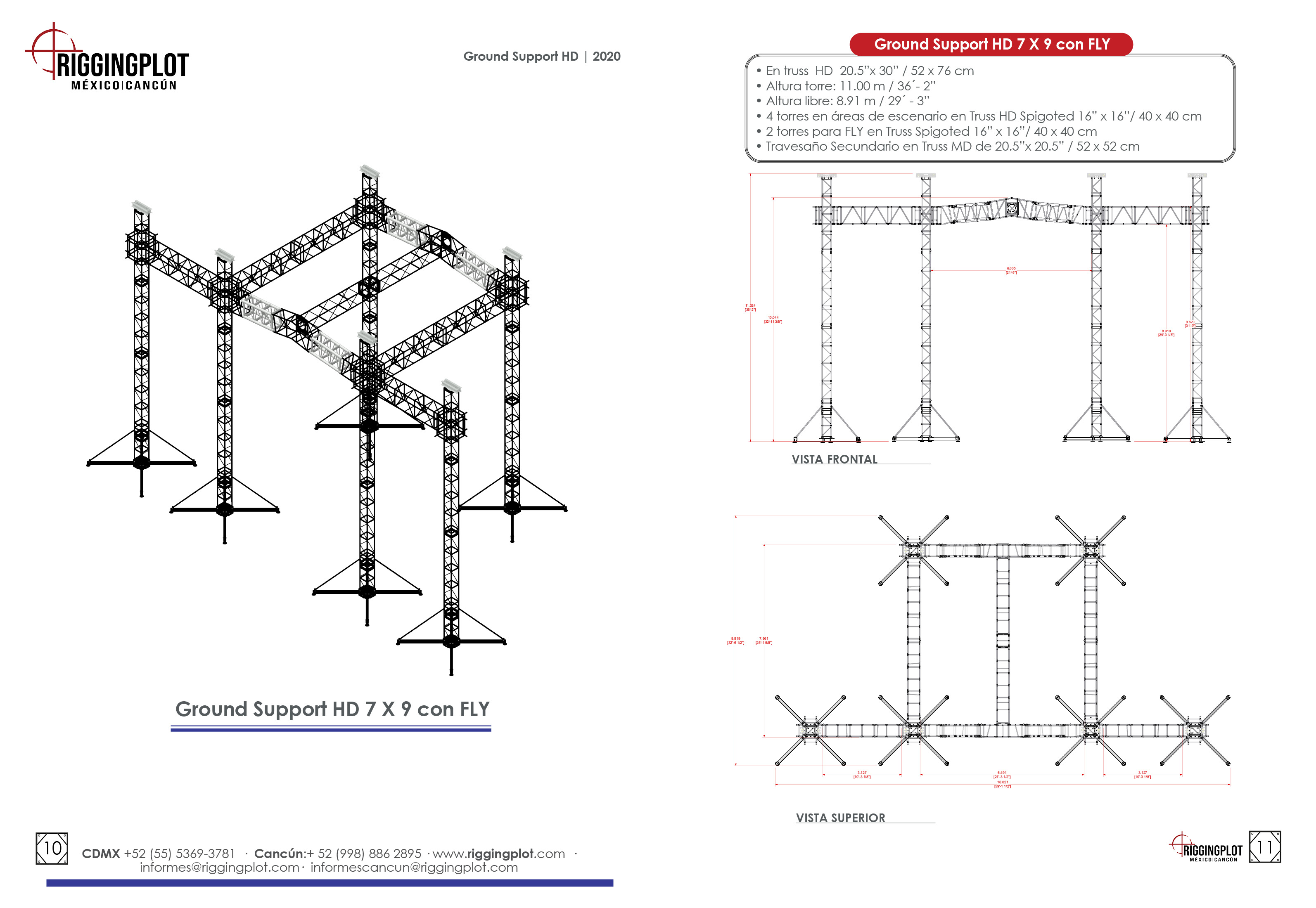 ficha tecnica ground support heavy duty de 6.49x7.66mts con 6 torres riggingplot méxico