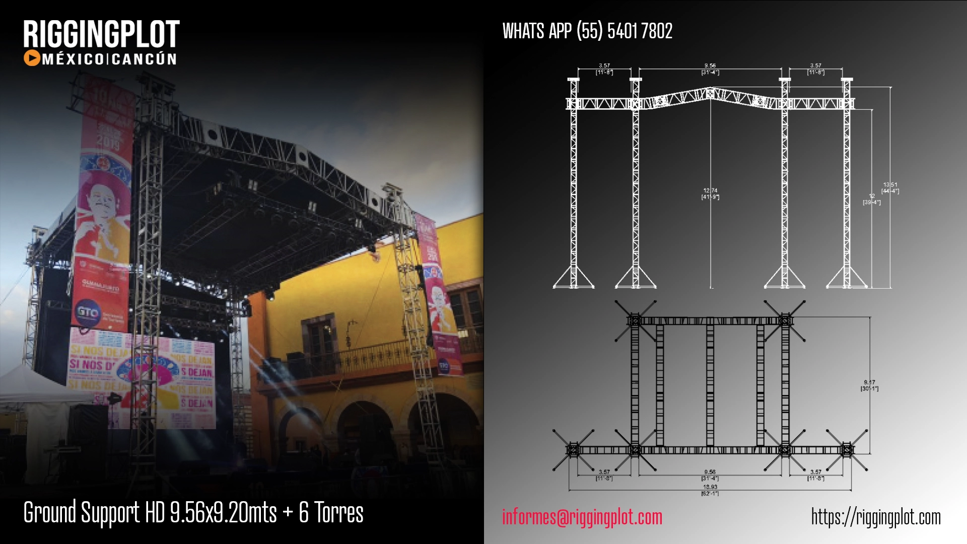 ficha tecnica ground support heavy duty de 9.56x9.20mts con 6 torres riggingplot méxico