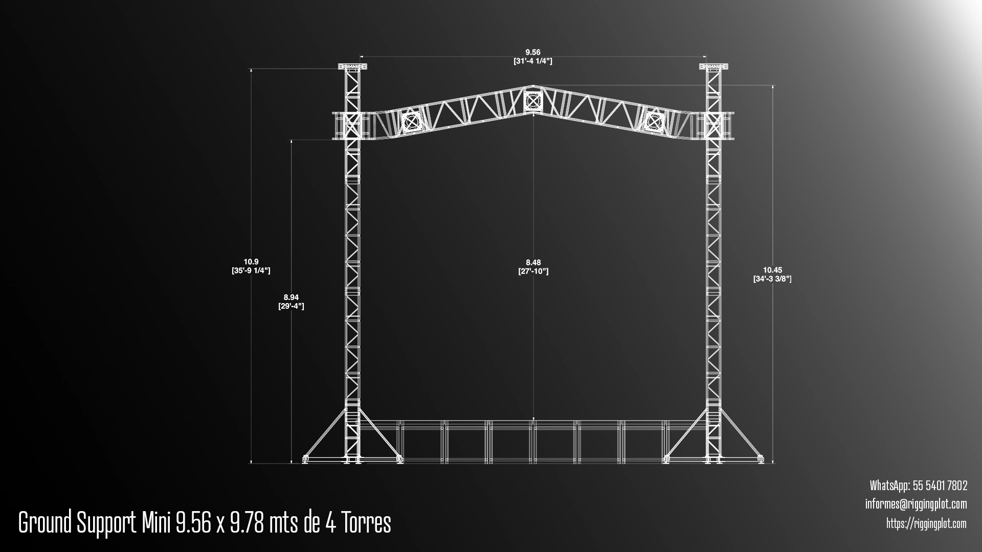 ficha tecnica ground support medium duty de 9.56x9.783mts con 4 torres riggingplot méxico