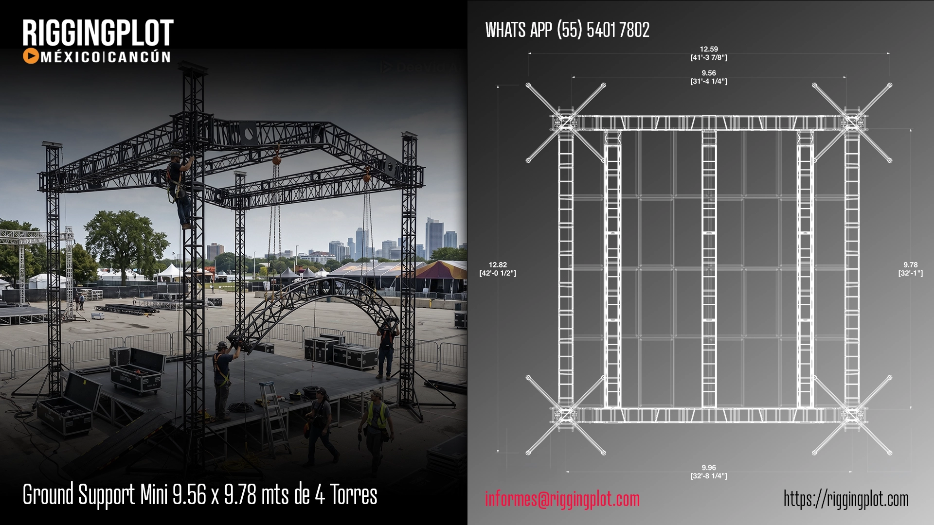 ficha tecnica ground support medium duty de 9.56x9.783mts con 4 torres riggingplot méxico